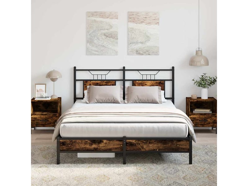 Lit adulte, lit semi-double, cadre de lit sans matelas chêne fumé 137x190cm bois ingénierie cf12576 - Conforama B