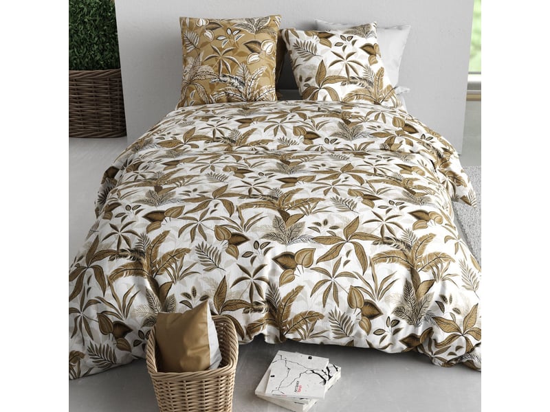  Parure housse de couette 240x220cm + 2 taies motif exotique blanc et beige 100% coton - naheli NAHELI - Conforama C