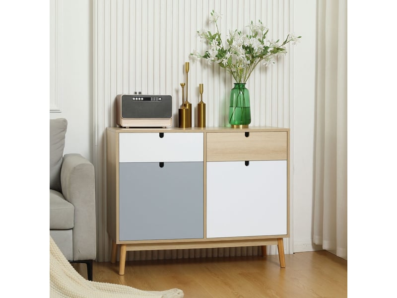  Buffet bas 2 portes et 2 tiroirs en mdf, pieds en bois de pin, 100x40x79,5 cm, multicolore 838-088 - Conforama B