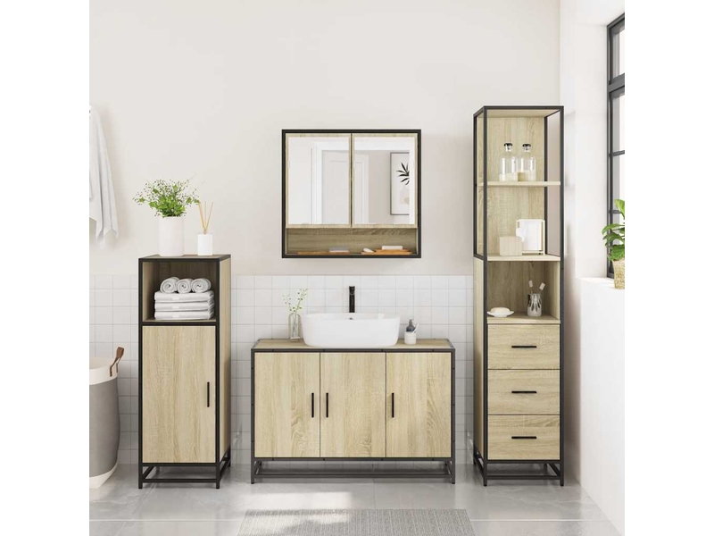  Ensemble de meubles de salle de bain 3 pcs chêne sonoma cf63770  - Conforama D