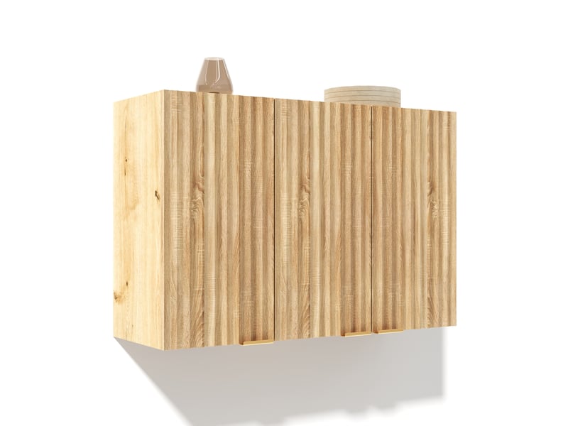  Armoire murale de cuisine avec 3 portes et étagère, rangement fermé pour cuisine, en mdf naturel, 90 × 29 × 60 cm  - Conforama A