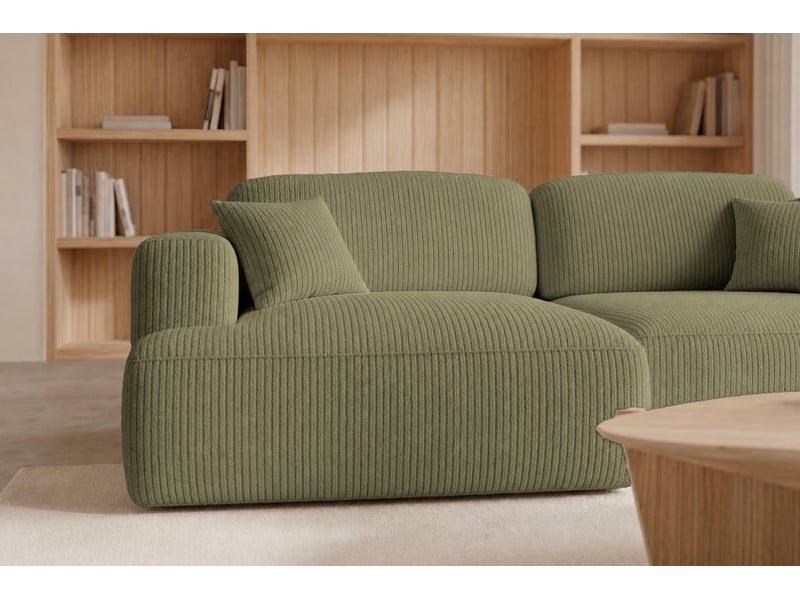  Chiara - canapé d'angle convertible petit velours côtelé 4 places vert gauche  - Conforama E