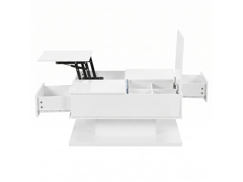  Table basse relevable tiroirs intégrés table basse avec rangement plateau relevable tiroirs éclairage led finition brillante  - Conforama D