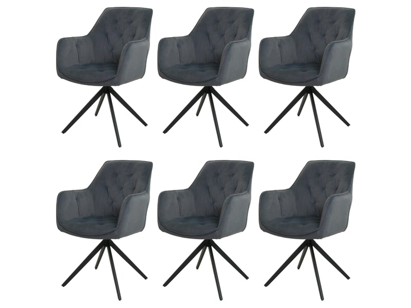  Lot de 6 chaises de salle à manger pivotantes à 180° avec retour automatique et accoudoirs en tissu anthracite et acier 04_0007748  - Conforama A