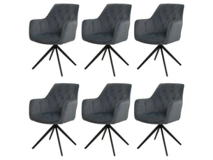 Lot de 6 chaises de salle à manger pivotantes à 180° avec retour automatique et accoudoirs en tissu anthracite et acier 04_0007748