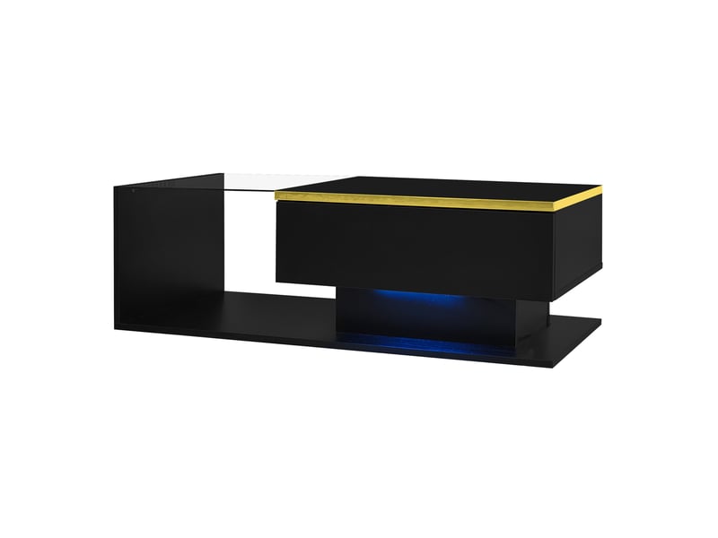  Table basse led 100x50x32,5 cm, rangement intégré, verre trempé, 16 couleurs dimmable, panneau particules, noir  - Conforama A