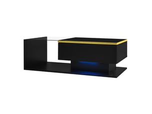 Table basse led 100x50x32,5 cm, rangement intégré, verre trempé, 16 couleurs dimmable, panneau particules, noir