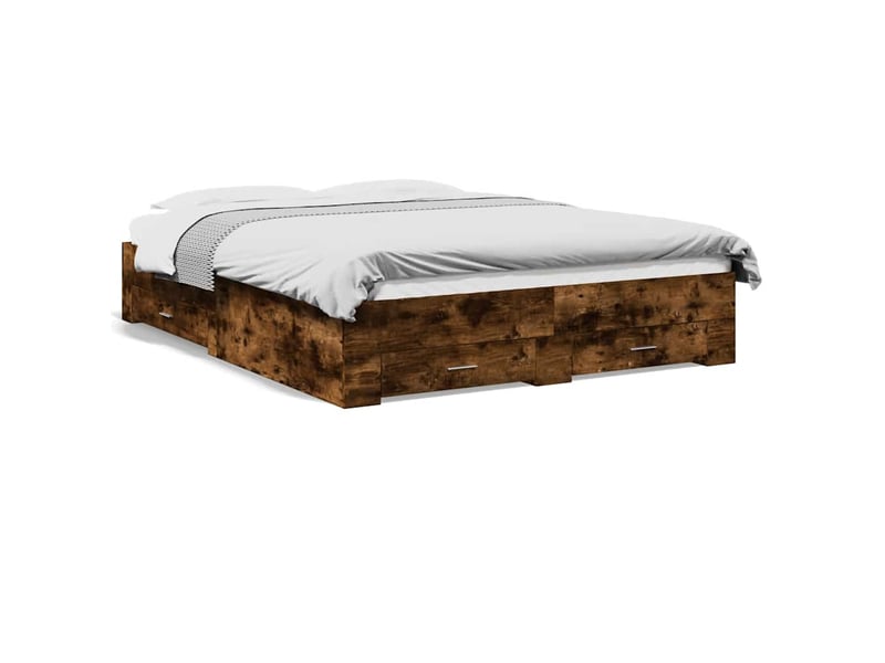 Lit double- lit adulte - cadre de lit avec tiroirs sans matelas chêne fumé 150x200 cm - Conforama A