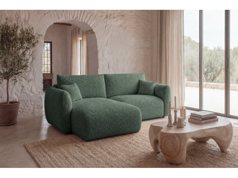  Elio mini - canapé d'angle convertible tissu bouclette 3 places vert  - Conforama B