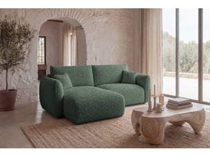 Canapé d'angle réversible convertible CASANOVA 3 places Tissu bouclette vert avec coffre de rangement