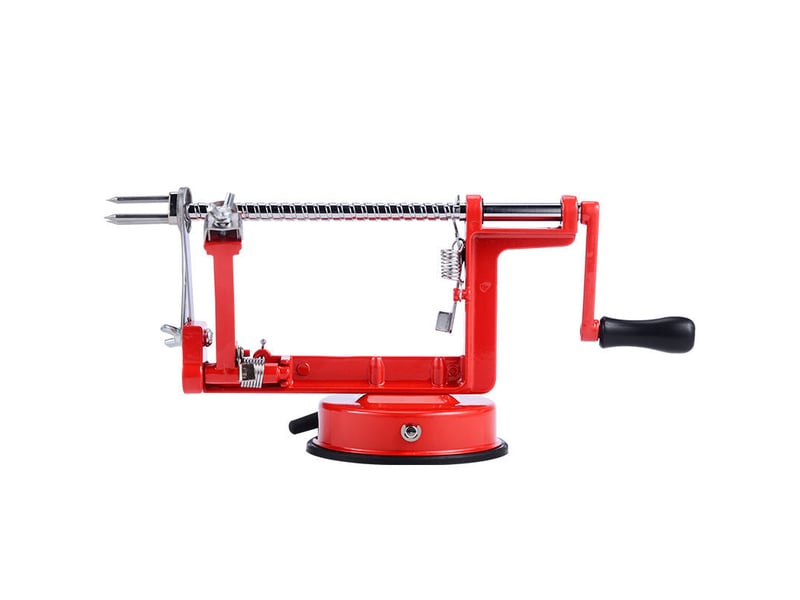 Éplucheur à pommes en métal, dimensions 25,5 x 14 x 11 cm, avec ventouse, manche fixe, idéal pour une utilisation facile et efficace en cuisine, rouge  - Conforama A