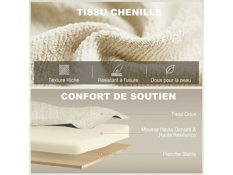  Canapé convertible 2 places 3 en 1, canapé-lit clic clac en chenille avec dossier réglable, beige, porte-gobelets  - Conforama W
