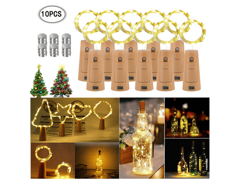  10 pièces 20 led 2m lumières pour bouteilles, blanc chaud, lumière de bouteille de vin, lumières d'ambiance  - Conforama A
