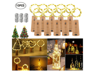 10 pièces 20 led 2m lumières pour bouteilles, blanc chaud, lumière de bouteille de vin, lumières d'ambiance