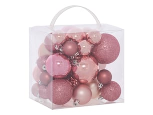 Kit de 35 boules de noël en plastique petit modèle rose