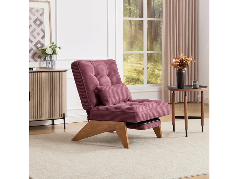  Fauteuil relax réglable avec repose-pieds et coussin lombaire en velours côtelé rouge bordeaux  - Conforama D