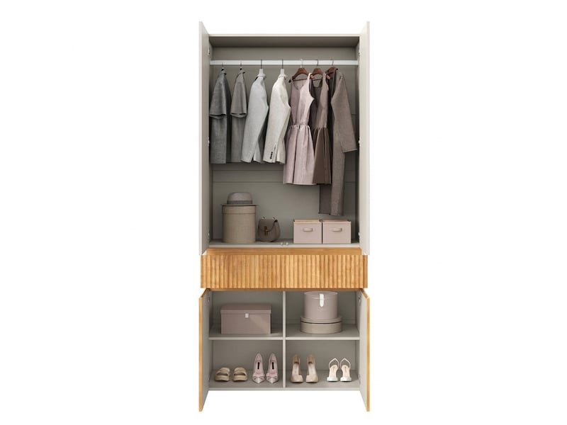 Armoire de chambre 90x50x200 cm avec penderie 1 tiroir et 4 portes chêne clair et gris - Conforama A