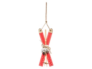 Sujet de noël en bois ski rouge nature 2