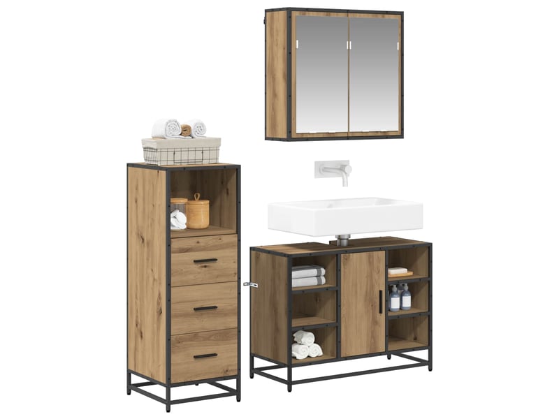 Ensemble de mobilier de salle de bain 3 pc chêne artisanal cf64304 - Conforama C