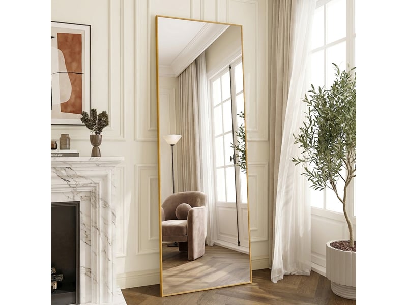 Miroir sur pied 177x77 cm,miroir de sol, grand miroir mural,cadre en aluminium ,verre trempé ,pour salon,chambre,doré - Conforama B