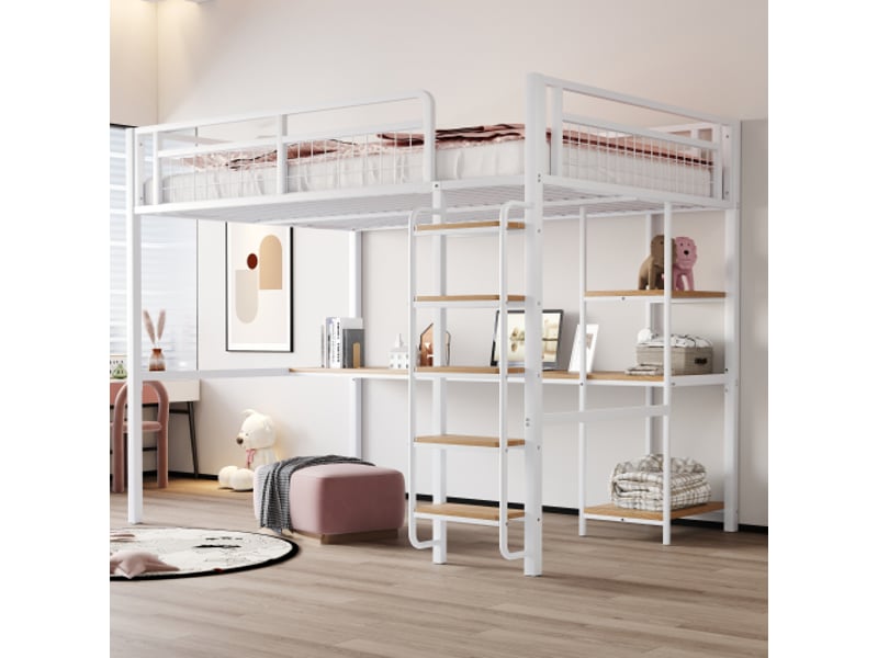  Lit mezzanine 140x200 cm coloris blanc métal lit enfant blanc - Conforama D
