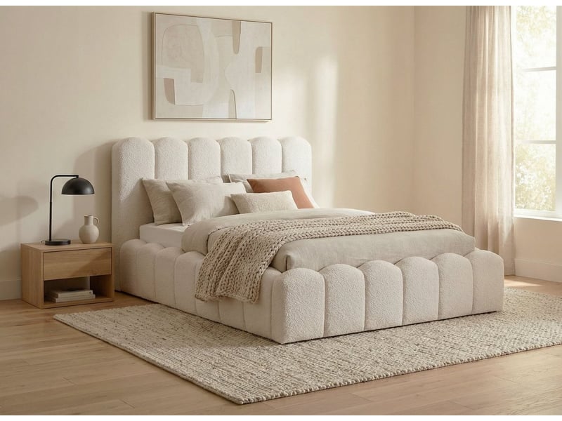  Lit double en tissu bouclette beige 140x190 cm rita ZX1359-140-BEI - Conforama B