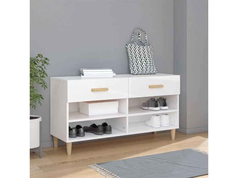  Meuble à chaussure, armoire à chaussure blanc brillant 102x35x55 cm bois ingénierie shl561  - Conforama B