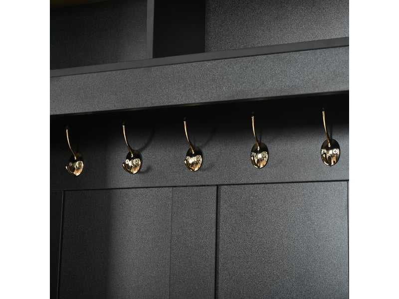 Meuble d'entrée 100 x 32 x 186 cm, banc, 5 patères, 2 tiroirs, 2 abattants à chaussures, led par appli, mdf et panneaux de particules, noir ABC - Conforama D