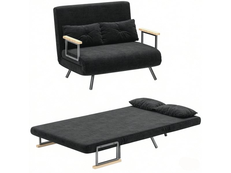 Canapé convertible 2 places 4 en 1, dossier réglable, en velours noir - Conforama A