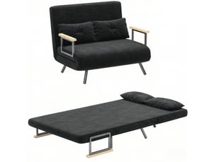 Canapé convertible 2 places 4 en 1, dossier réglable, en velours noir