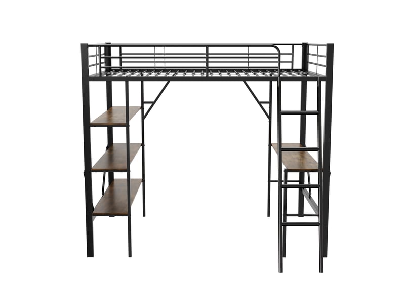 Lit mezzanine noir 90x200 cm en métal avec bureau et 3 grandes étagères - Conforama E