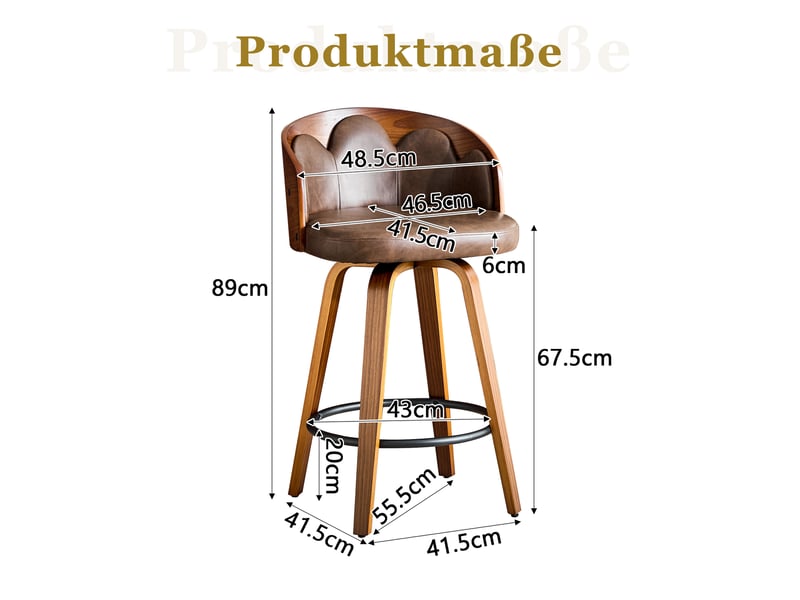  Lot de 2 tabourets de bar,46.5x41.5x89 cm,bois courbé et pu,marron  - Conforama C