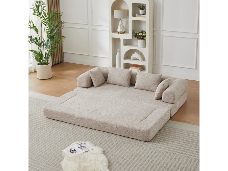  Canapé-lit modulaire convertible en chenille, dossier réglable, 6 configurations, sans montage, 4 coussins, khaki  - Conforama B
