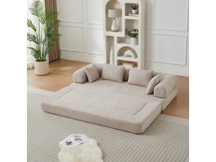 Canapé-lit modulaire convertible en chenille, dossier réglable, 6 configurations, sans montage, 4 coussins, khaki