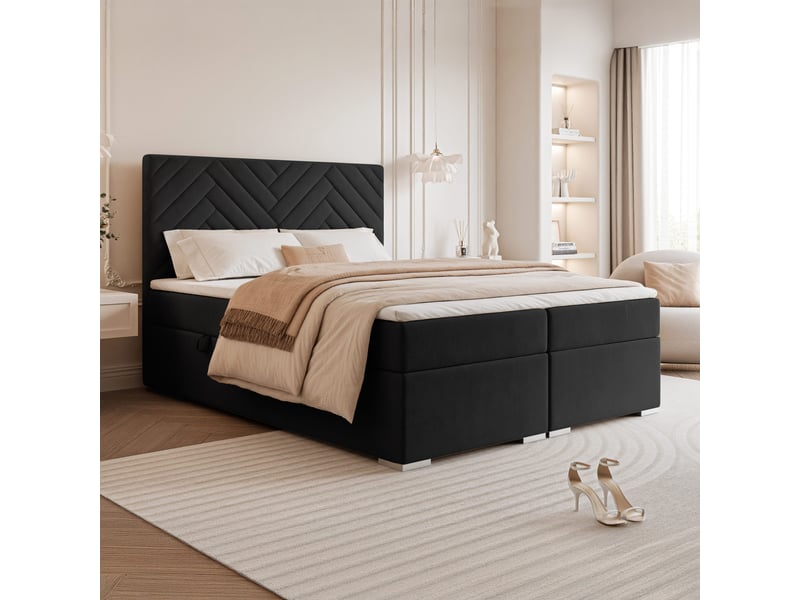  Lit coffre nerea - 160x200 cm - avec matelas et surmatelas - velours doux - noir NEREA - Conforama B