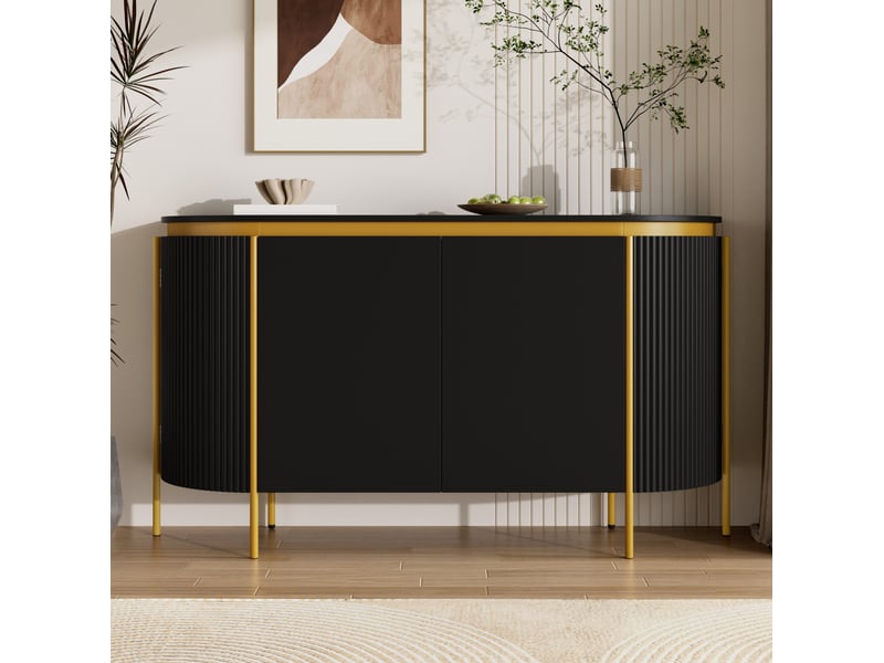 Buffet modenvie ovale 140 x 38 x 80 cm 4 portes mdf noir pieds en fer - Conforama E