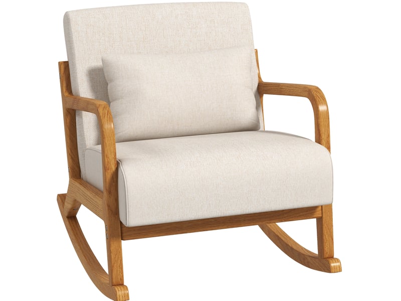  Fauteuil à bascule modenvie rembourré avec accoudoirs 64,5 x 92 x 81,5 cm beige crème bois  - Conforama A