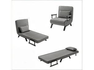 Fauteuil convertible 3 en 1 avec dossier réglable à 5 positions, coussin amovible et accoudoirs en lin gris foncé