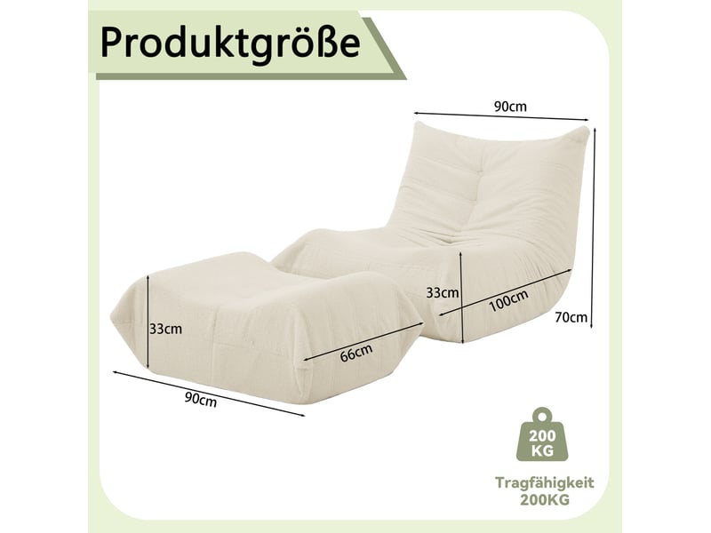  Fauteuil relax au sol beige en tissu bouclette avec repose-pieds, 90 x 100 x 70 cm pour lire et se détendre  - Conforama C