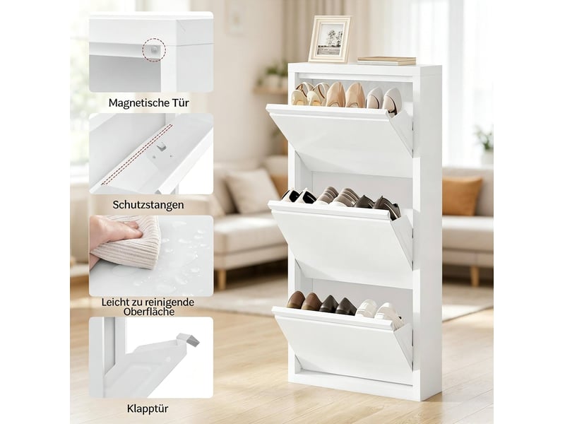 Lot de 2 meubles à chaussures,50x15x106 cm,3 abattants,métal,blanc - Conforama E