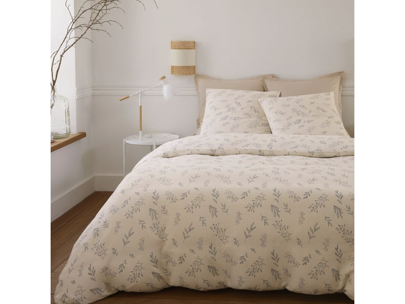  Parure housse de couette 260x240cm + 2 taies motif petites fleurs beige 100% gaze de coton - veolis VEOLIS - Conforama C
