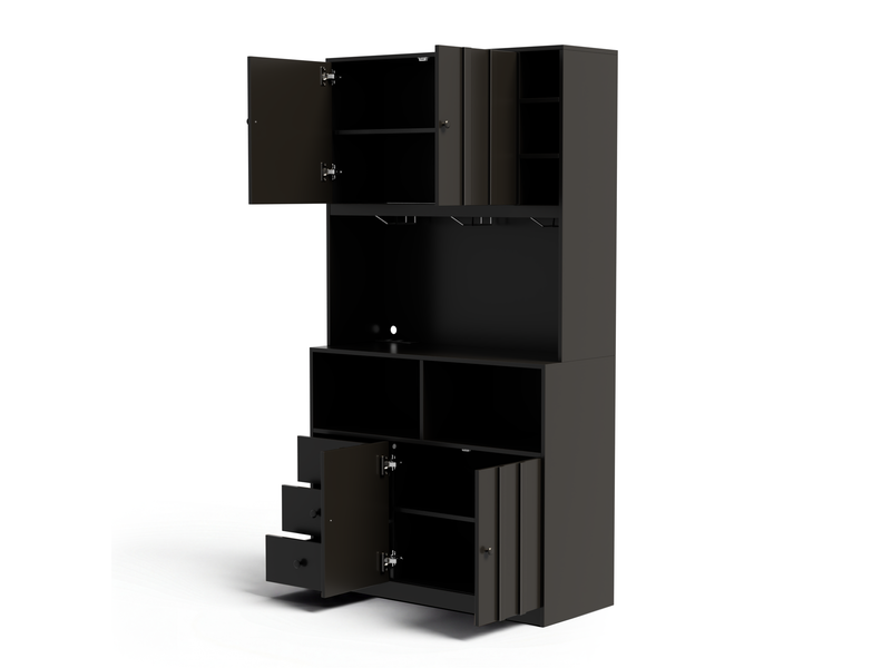  Buffet de cuisine en mdf 100x40x180 cm, 3 porte-verres, range-bouteilles, led et prises usb pour séjour et salle à manger  - Conforama B