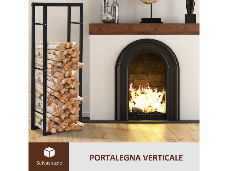  Porte-bûches vertical en métal noir, charge 100 kg, intérieur et extérieur, 40 x 25 x 150 cm  - Conforama W