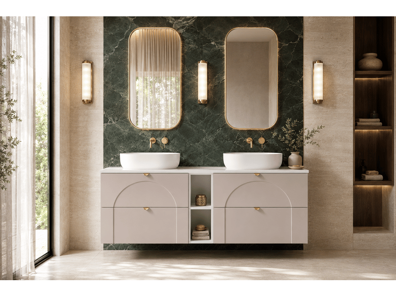  Meuble sous-vasque suspendu aura 140 cm avec étagère blanche cachemire mat k  - Conforama B