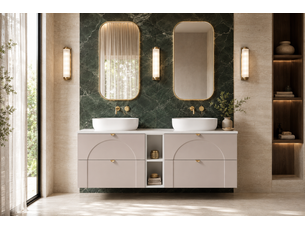 Meuble sous-vasque suspendu aura 140 cm avec étagère blanche cachemire mat k