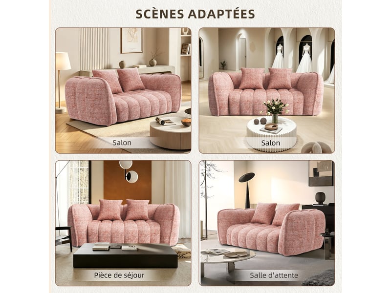  Lexzurn canapé droit compressé fixe,canapé droit fixe,avec coussin,conception ergonomique,profondeur d'assise accrue 60 cm,adapté à de nombreux contextes,base antidérapante  - Conforama E