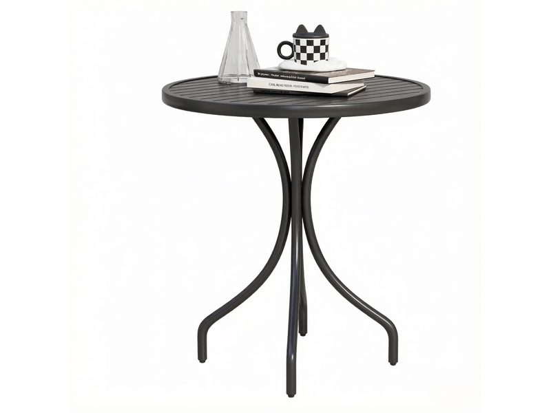 Table bistrot de jardin ronde ø66 cm – noir – acier galvanisé, plateau rainuré et pieds anti-rayures - Conforama A