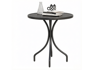 Table bistrot de jardin ronde ø66 cm – noir – acier galvanisé, plateau rainuré et pieds anti-rayures