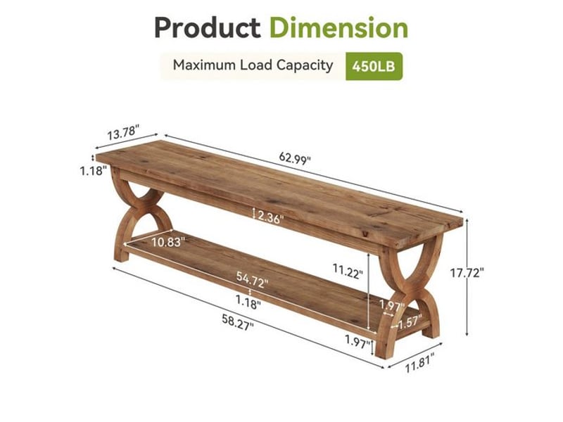  Banc de rangement pour chaussures en bois massif avec étagère à deux niveaux, banc d'entrée rustique avec rangement pour couloir, vestibule ou chambre ; banc long avec rangement pour cuisine et salon  - Conforama C