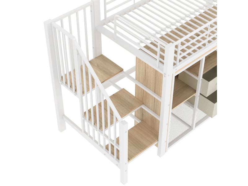  Lit mezzanine 90 x 200 cm 2 tiroirs dressing ouvert éclairage led multicolore plusieurs compartiments de rangement blanc  - Conforama D
